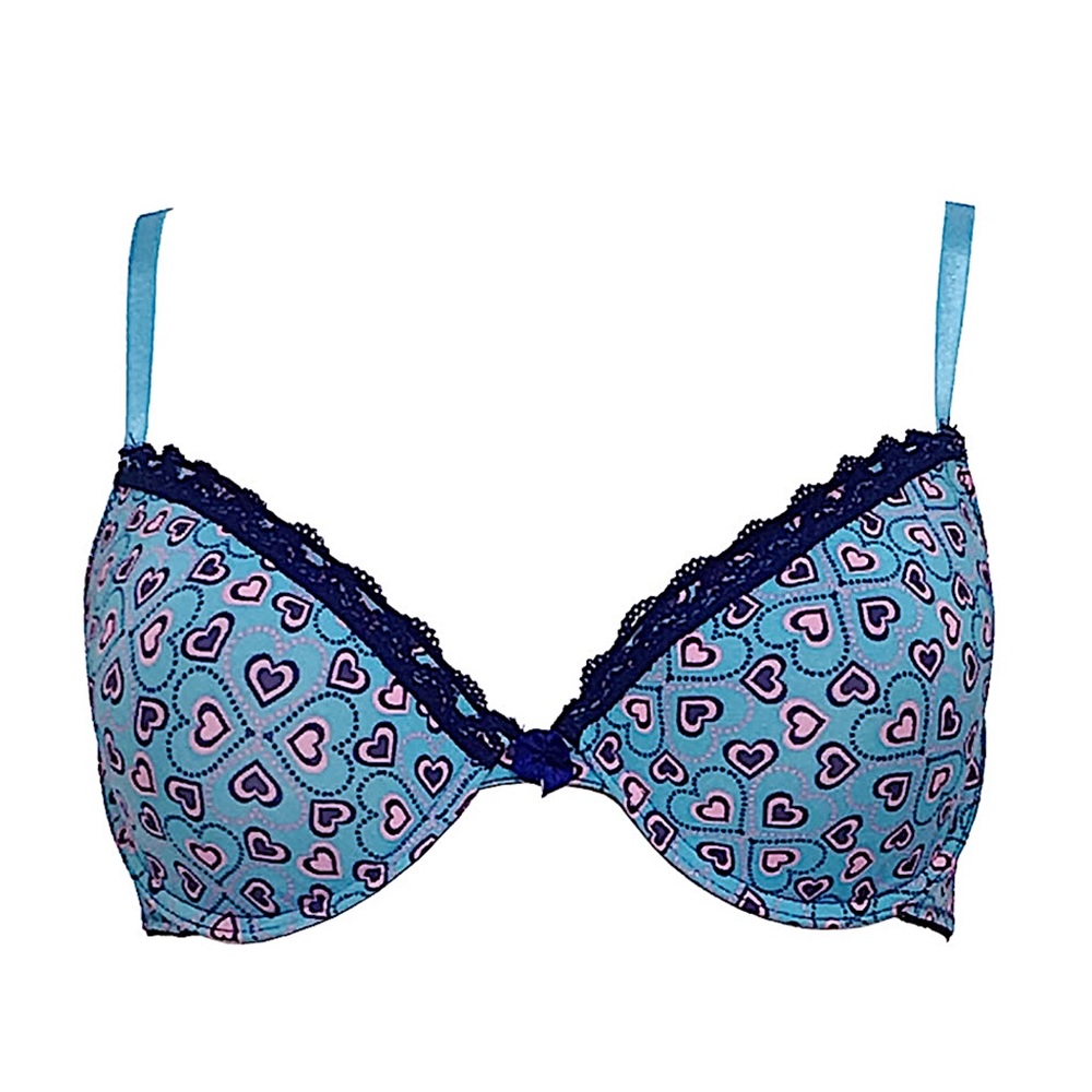 DOLLHOUSE Blue & Pink Heart Plunge Underwire Bra - Picture 1 of 3